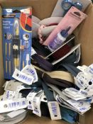 A box containing a large quantity of unused sewing haberdashery to include interalia, scissors,