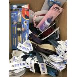 A box containing a large quantity of unused sewing haberdashery to include interalia, scissors,