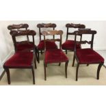 A harlequin set of six Victorian bar back dining chairs with carved frill decoration