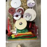 Two boxes containing unused haberdashery, ideal for Christmas crafting, to include glue, glitter,