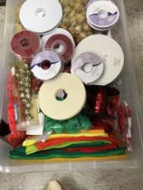 Two boxes containing unused haberdashery, ideal for Christmas crafting, to include glue, glitter,