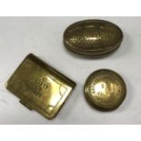 Three various dedicated brass tobacco boxes,