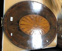 A 19th Century mahogany and inlaid twin handled drinks tray with fan decoration to centre 82 cm