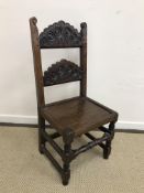 A 19th Century oak side chair in the 17th Century Yorkshire manner,