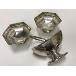 A pair of silver bonbon dishes of hexagonal form with pierced decoration,