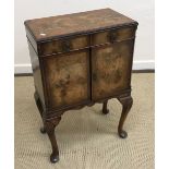 A modern mahogany three tier whatnot and a walnut bedside cupboard in the Georgian style with two