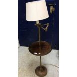 A modern brass and mahogany adjustable reading lamp in the Edwardian style 120 cm high minimum