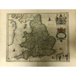 AFTER JOHANNES BLAEU "Anglia Regnum", a black and white engraved map, later coloured, circa 1662,