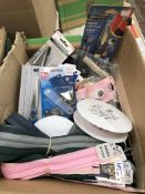 A box containing a large quantity of unused sewing haberdashery to include interalia, scissors,