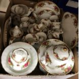 A box containing a large collection of Royal Albert "Old Country Roses" dinner wares, tea wares,