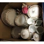 Two boxes of glass and china including a modern Japanese dinner service,