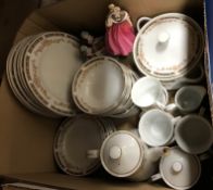 Two boxes of glass and china including a modern Japanese dinner service,