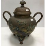 A Japanese Meiji Period bronze urn and cover (or censer),