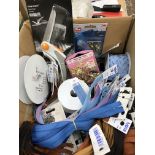 A box containing a large quantity of unused sewing haberdashery to include interalia, scissors,