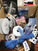 A box containing a large quantity of unused sewing haberdashery to include interalia, scissors,