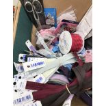 A box containing a large quantity of unused sewing haberdashery to include interalia, scissors,