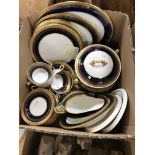 A collection of Aynsley blue and gilt decorated dinner wares in two various patterns,