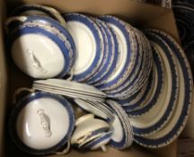 A box containing an early 20th Century Lawleys blue and gilt transfer decorated part dinner service