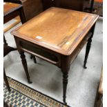 A Victorian rosewood single drawer side table on turned tapering legs to castors, 56 cm wide x 46.