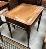 A Victorian rosewood single drawer side table on turned tapering legs to castors, 56 cm wide x 46.