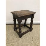 A 17th Century and later joined oak stool,