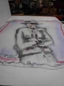 A silk Chanel scarf depicting female figure and signed Karl Lagerfeld 2005,