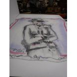 A silk Chanel scarf depicting female figure and signed Karl Lagerfeld 2005,