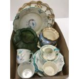 A collection of decorative china and glaswares including a Fieldings Crown Devon lustrine newt and
