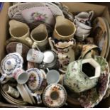 A box of assorted decorative china wares to include a Masons Mandalay jug,