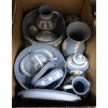 A collection of Wedgwood Jasper ware china to include bowls, vases,