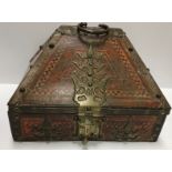 A circa 1900 Indian Kerala Netturpetti jewellery or dowry casket with all over scrollwork painted