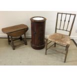 A Victorian mahogany marble topped cylindrical pot cupboard, 37 cm diameter x 74 cm high,