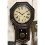 An oak cased drop dial wall clock,