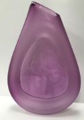 A modern frosted and etched amethyst glass vase of pear drop form,