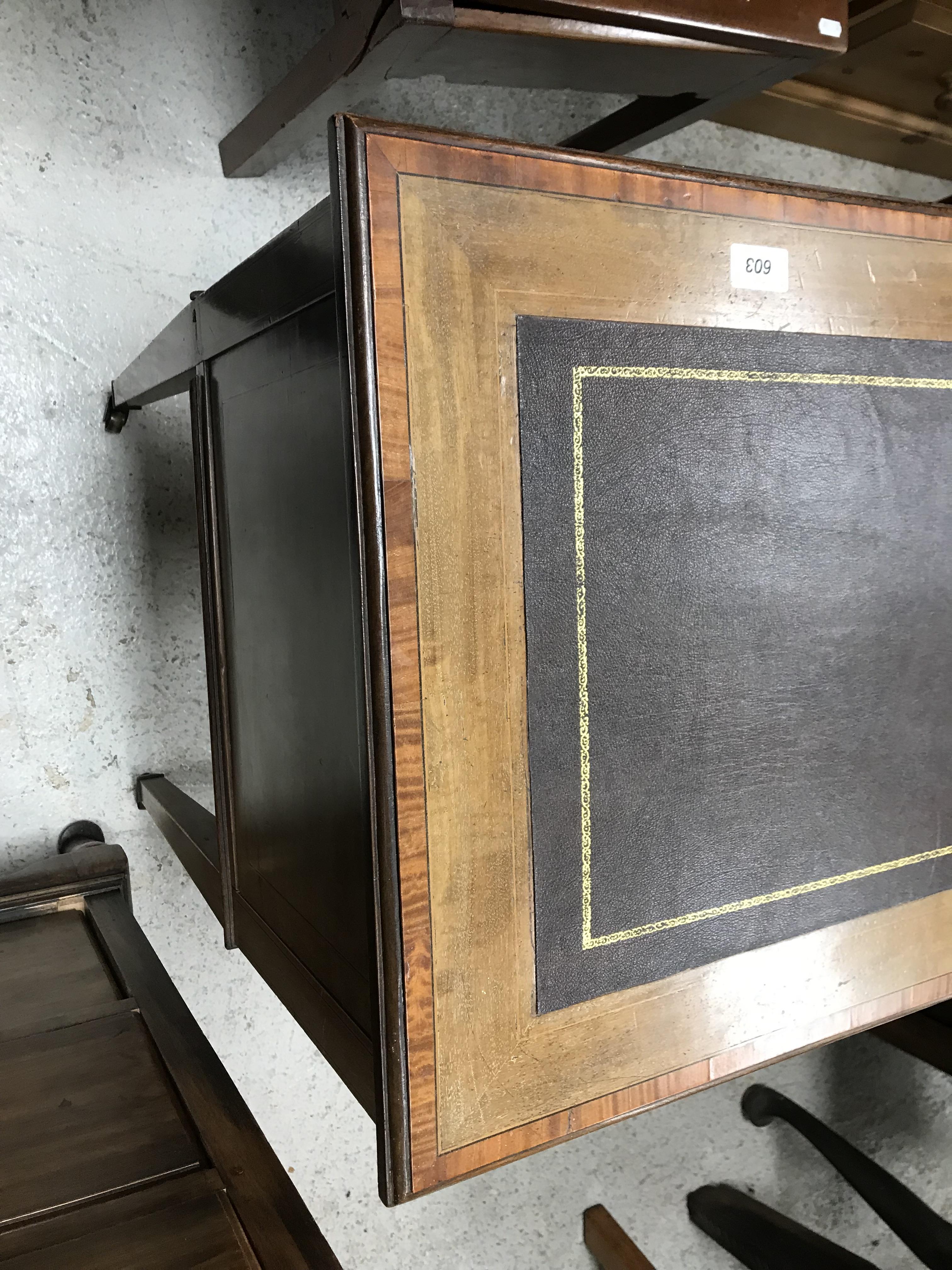 An Edwardian mahogany and satinwood banded Sheraton Revival writing table, - Image 40 of 41