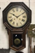 An oak cased drop dial wall clock,