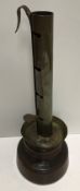 An 18th Century brass and treenware adjustable candle holder 27 cm high CONDITION REPORTS