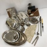 A quantity of plated wares to include a pair of tureens, further tureen, various tureen handles,