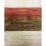 A modern striped rug in terracotta,