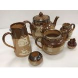 A collection of Victorian Doulton Lambeth Harvest Ware pottery including tea pot,