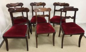 A harlequin set of six Victorian bar back dining chairs with carved frill decoration