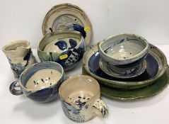A collection of Nigel Lambert pottery wares including jug, large cup, large mug, saucer,