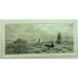 AFTER WILLIAM LIONEL WYLLIE “The Bass Rock 1900”, dry point etching, artist's proof,
