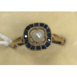 A 20th Century unmarked gold sapphire and pearl set dress ring circa 1915-1920,