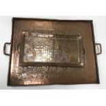 A John Pearson copper tray of rectangular form with twin handles 38.5 cm long x 18.