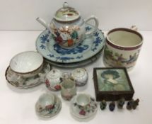 A collection of various china wares to include an 18th Century Chinese polychrome decorated teapot
