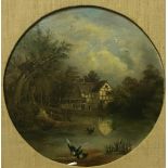 19TH CENTURY CONTINENTAL SCHOOL "Cottage by pond" a study of a cottage with figure in mid ground