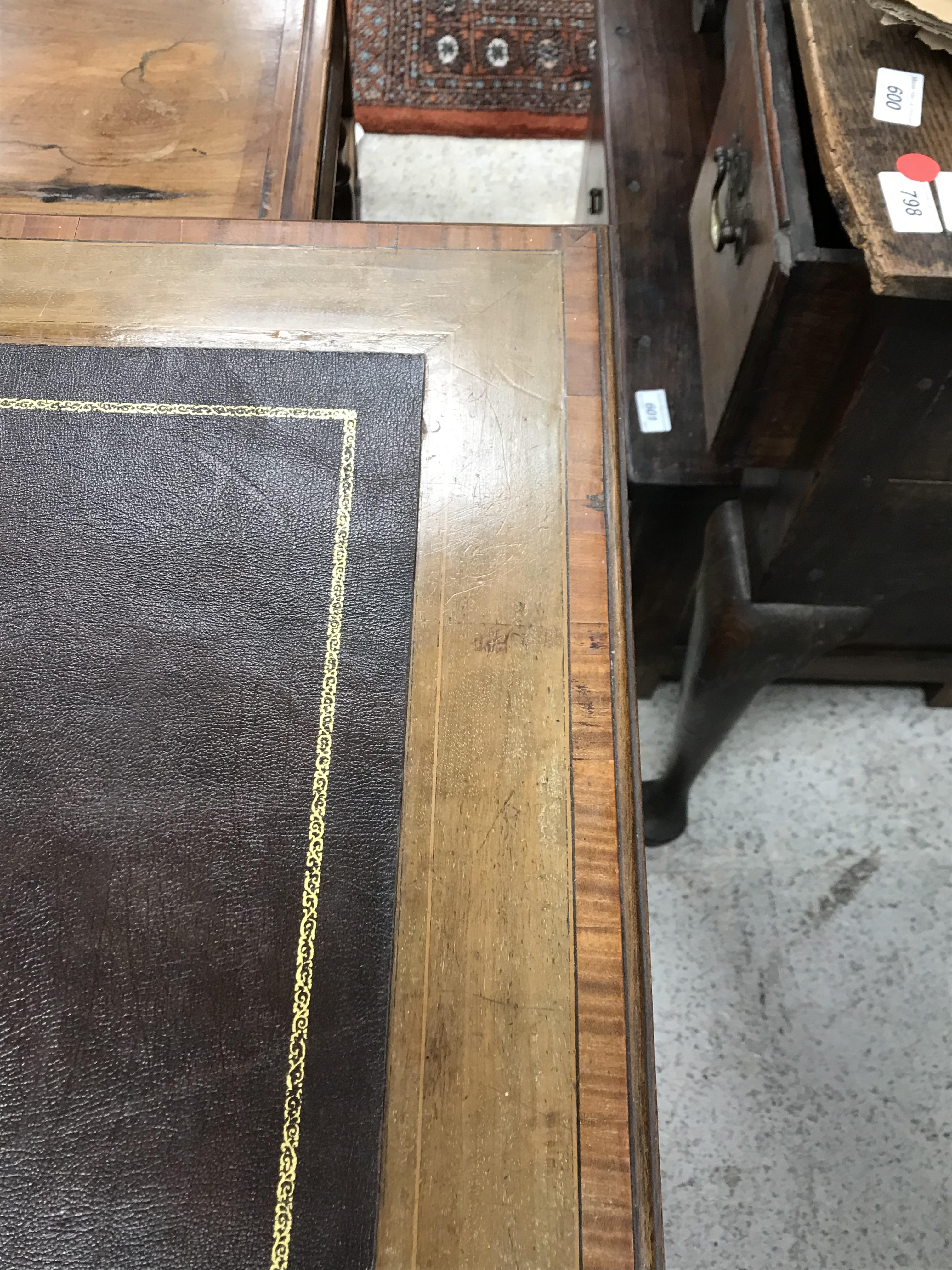 An Edwardian mahogany and satinwood banded Sheraton Revival writing table, - Image 37 of 41
