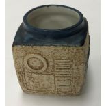 A Troika cube vase with incised decoration by Anne Lewis (circa 1969-72) 9 cm high