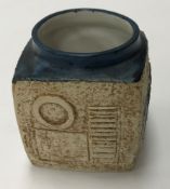 A Troika cube vase with incised decoration by Anne Lewis (circa 1969-72) 9 cm high